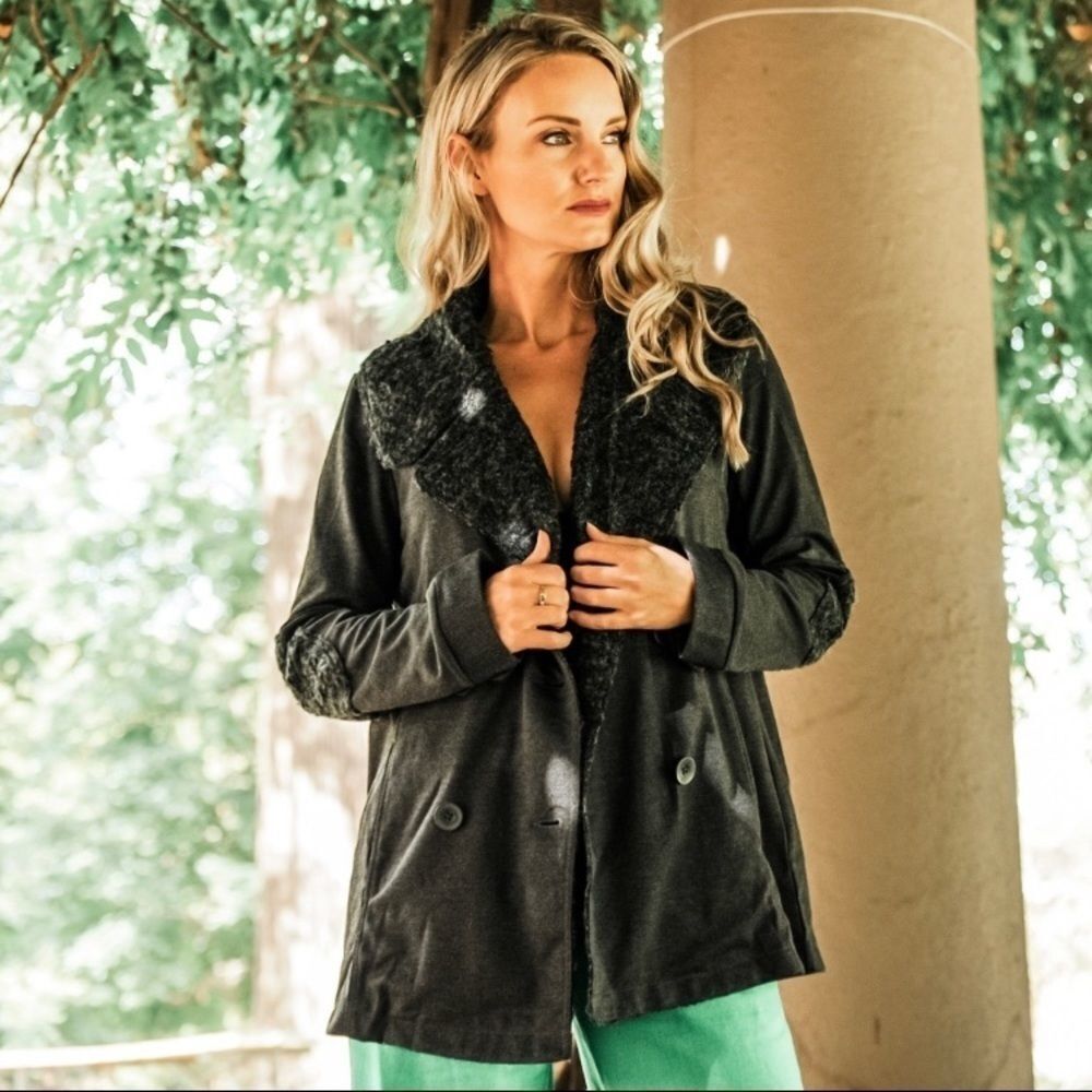 Hem & Thread Knit Faux Fur Button Jacket - Picture 2 of 4